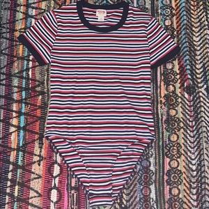 Red, white, blue striped body suit